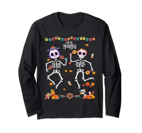 Mexican Mens Dia De Los Muertos Skeleton Dancing Kids Boys Langarmshirt von Dia De Los Muertos Day of the Dead Men t shirts