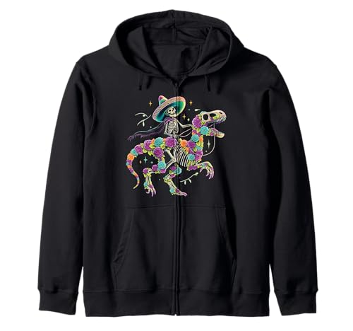 Dia De Los Muertos Skelett Reiten Dinosaurier Jungen Herren Mexikaner Kapuzenjacke von Dia De Los Muertos Dinosaur Sugar Skull Men Women