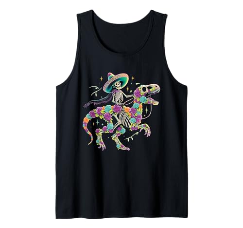 Dia De Los Muertos Skelett Reiten Dinosaurier Jungen Herren Mexikaner Tank Top von Dia De Los Muertos Dinosaur Sugar Skull Men Women