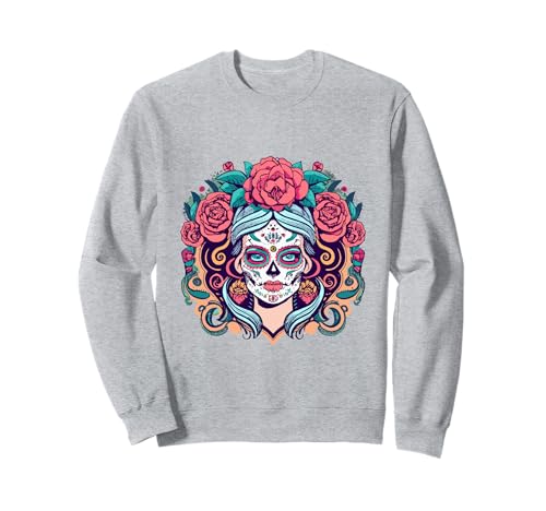 Dia De Los Muertos Floral Sugar Skull La Catrina Damen Mädchen Sweatshirt von Dia De Los Muertos Floral Sugar Skull La Catrina