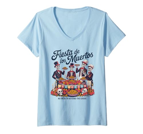 Damen Fiesta de los Muertos - Lustiger Tag der Toten T-Shirt mit V-Ausschnitt Damen Fiesta de los Muertos - Lustiger Tag der Toten T-Shirt mit V-Ausschnitt von Día de los Muertos Skeleton Dinner