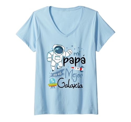 Damen Dia del Padre, Divertido EL Mejor Papa de la Galaxia T-Shirt mit V-Ausschnitt von Dia del Padre, El mejor papa del Universo, Galaxia