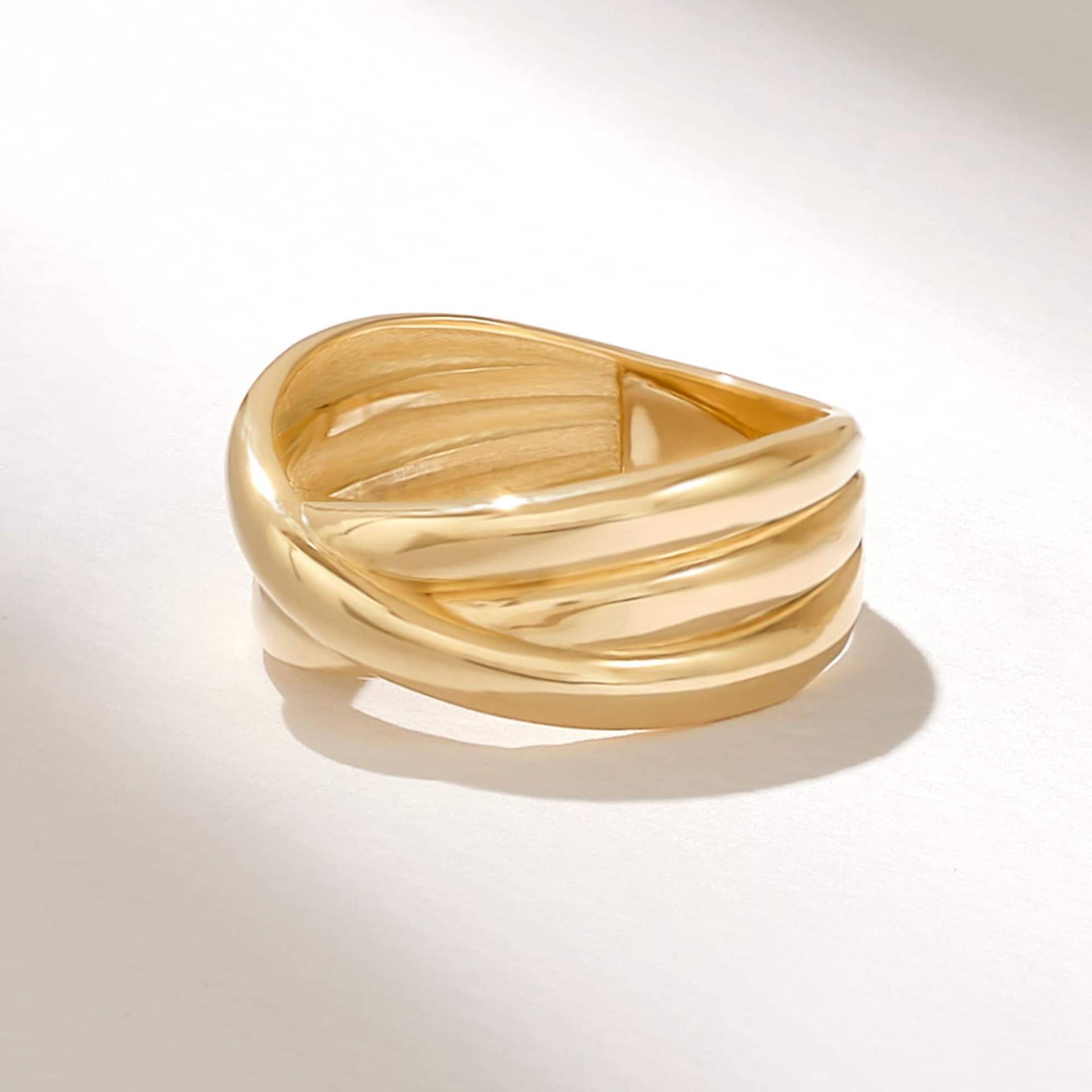 14K Criss Cross Bandring, Massivgold Crossover Multi Strangring, Dicke Drei Bandring Frauen, Damen Ehering, Chunky Statement Ring von DiaFineJewelry