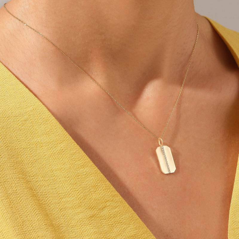 14K Linie Pave Diamant Rechteck Halskette, Solid Gold Flach Anhänger Für Frauen, Minimal Tägliche Trend Achteck Geformt, Schmuck Geschenke von DiaFineJewelry