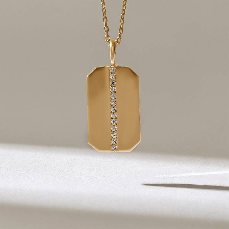 14K Linie Pave Diamant Rechteck Halskette, Solid Gold Flach Anhänger Für Frauen, Minimal Tägliche Trend Achteck Geformt, Schmuck Geschenke von DiaFineJewelry