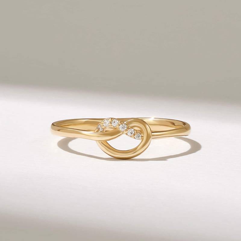 14K Massivgold Diamant Knotenring Für Frauen, Zierlicher Liebesversprechen Ring, Stapelbares Freundschaftsband, Einzigartiger Brautjungfer Geschenk von DiaFineJewelry