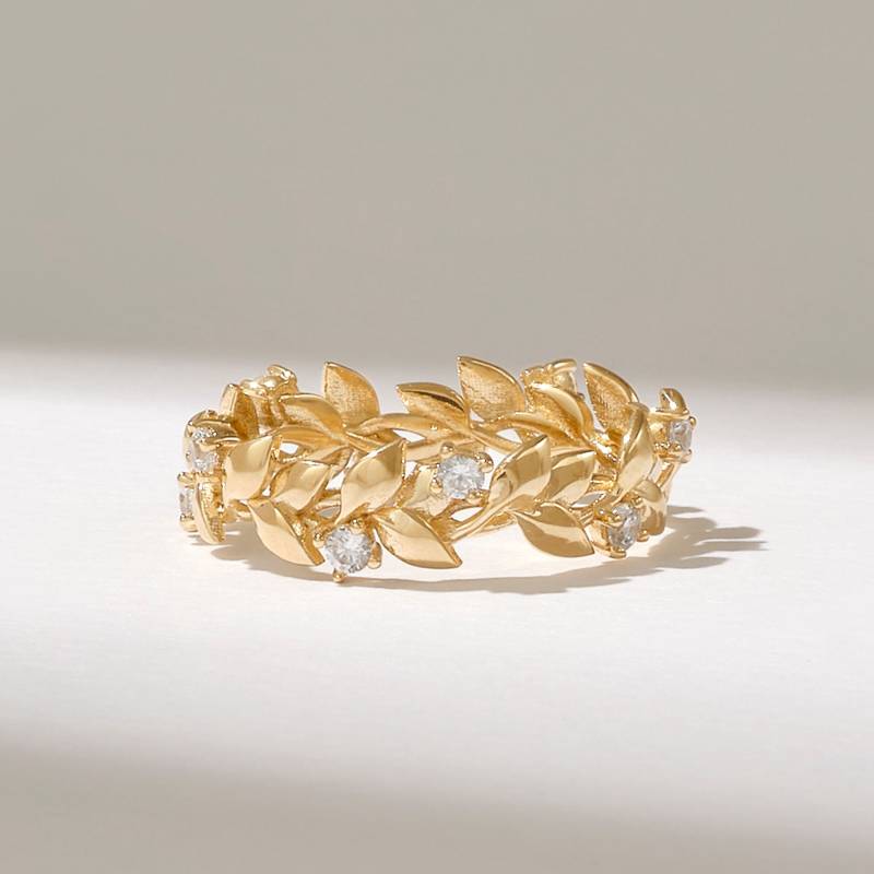 14K Solid Gold Diamant Blatt Ring Für Frauen, Floral Rebe Ewigkeit Ehering, Einzigartige Handgefertigte Jubiläumsring, Natur Inspiriert Geschenk von DiaFineJewelry