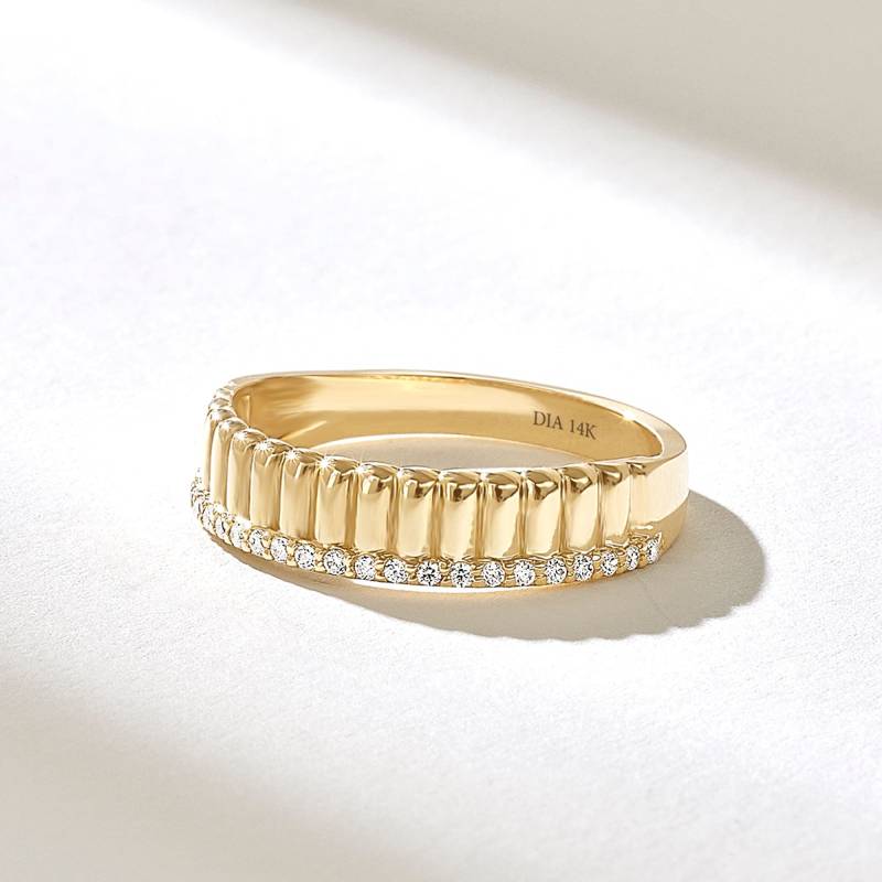 14K Solid Gold Pavé Diamant Kuppel Ring, Bold Zigarre Ehering Für Frauen, Halbe Ewigkeit Dicke Statement Handgemachter Geschenk Schmuck von DiaFineJewelry