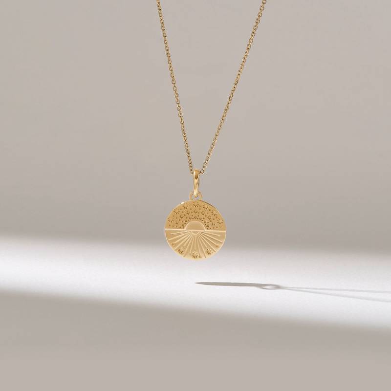 14K Solid Gold Sunburst Halskette, Minimalist Sunrise Kreis Anhänger Für Frauen, Stern Charm Schmuck, Geschenk Mutter Oder Tochter von DiaFineJewelry