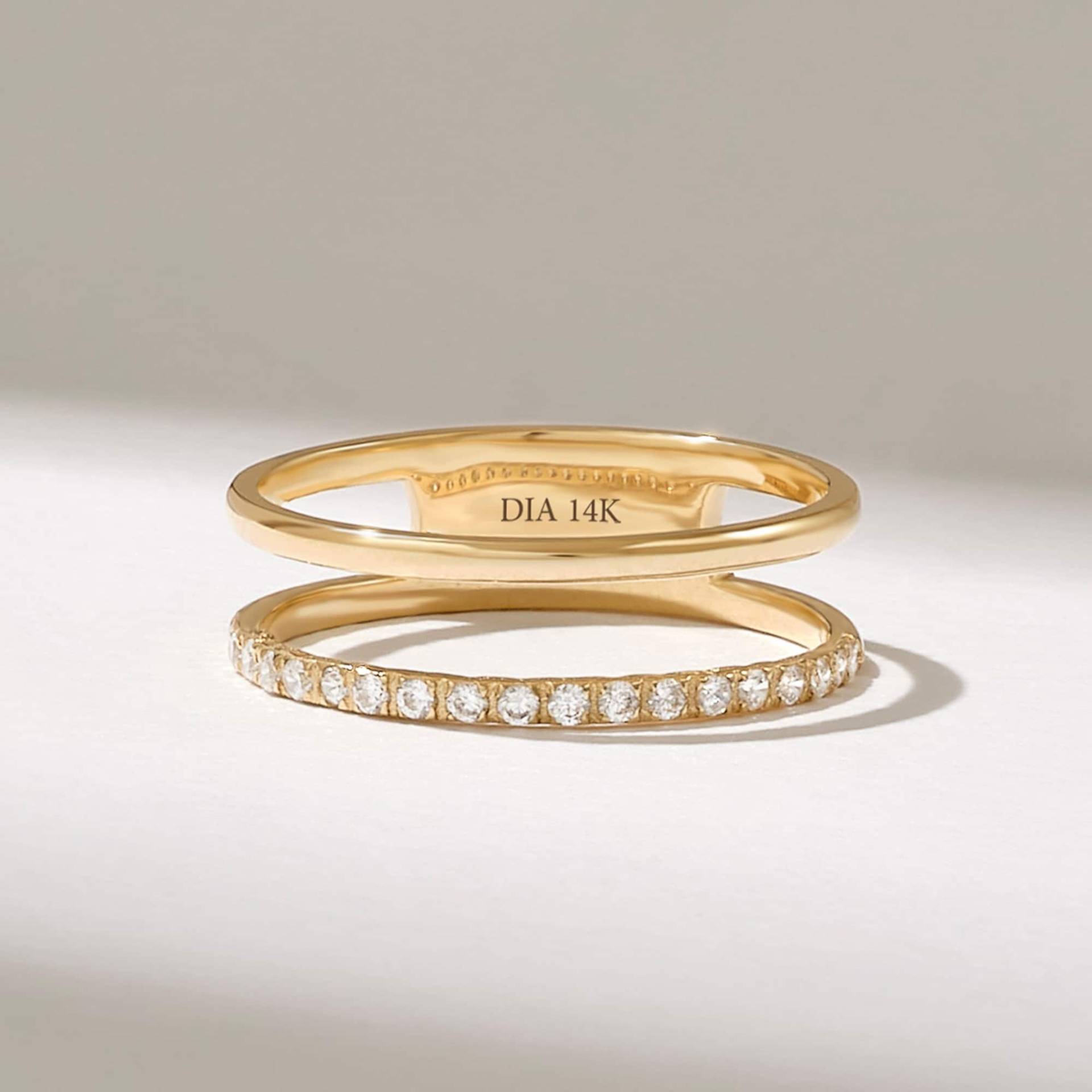 Diamant Doppelband Ehering, Massivgold Halb Eternity Ring, Damen Goldband, Bandring, Zweireihiges Band, 14K Gold Ehering von DiaFineJewelry