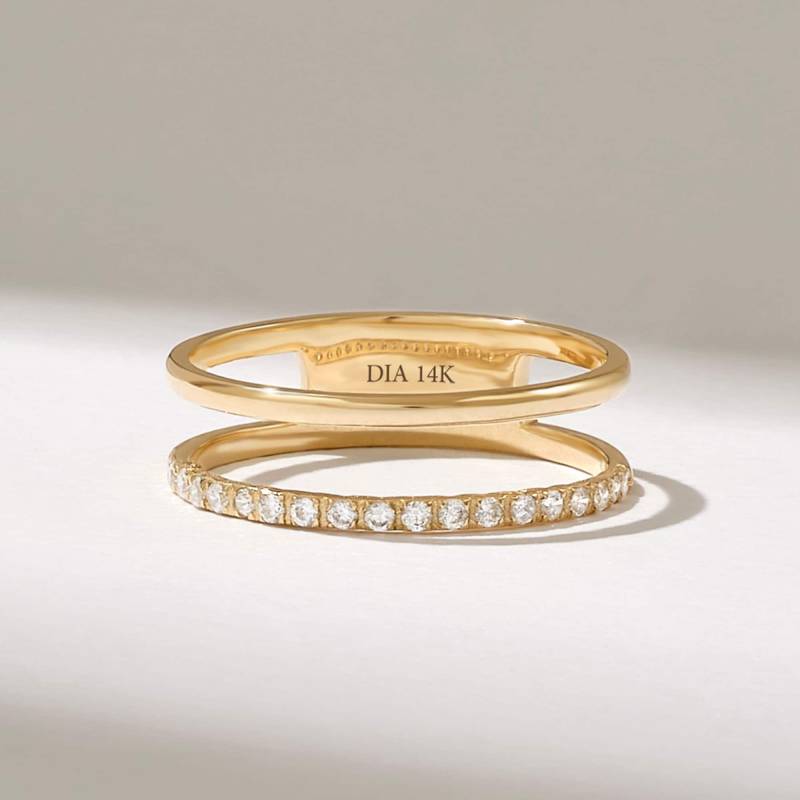 Diamant Doppelband Ehering, Massivgold Halb Eternity Ring, Damen Goldband, Bandring, Zweireihiges Band, 14K Gold Ehering von DiaFineJewelry