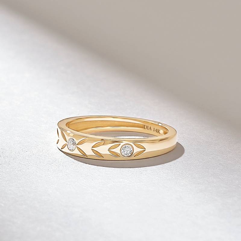 Diamant Ehering, 14K Solid Gold Floral Lünette Ring Für Frauen, Einzigartige Blume Jubiläum Band, Elegante Verlobung Oder Brautschmuck Geschenk von DiaFineJewelry