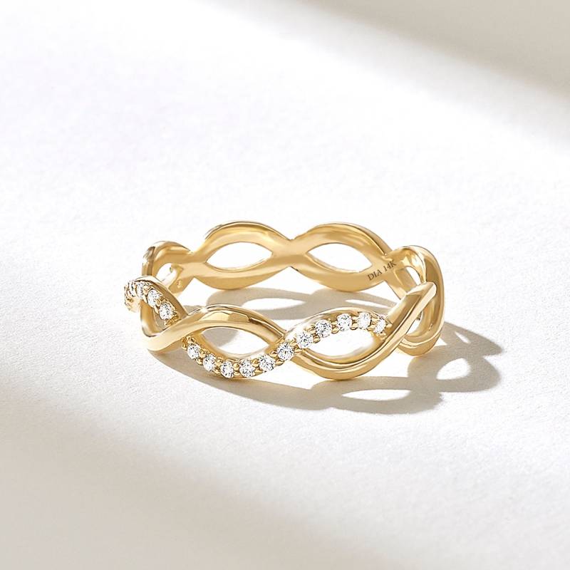 Diamant Twisted Infinity Ring | 14K 18K 10K Solid Gold Eternity Seil Ehering Pave Stapelring Damen Offener Drehring von DiaFineJewelry