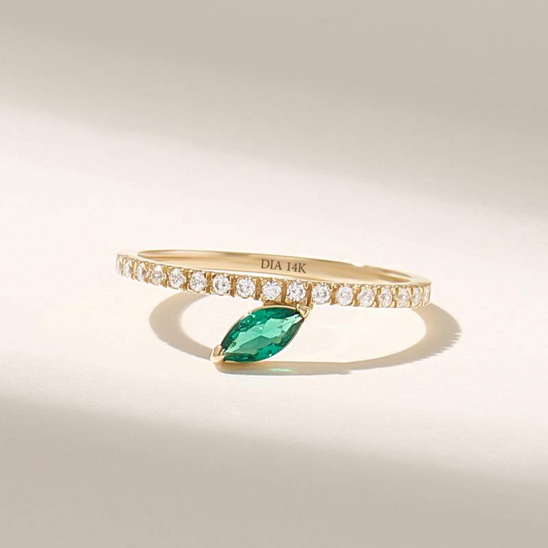 Marquise Smaragd Ring, 14K Solid Gold Ehering Für Frauen, Grün Versprechen Ring Pave Diamantring, Halbe Eternität Geschenk Sie von DiaFineJewelry