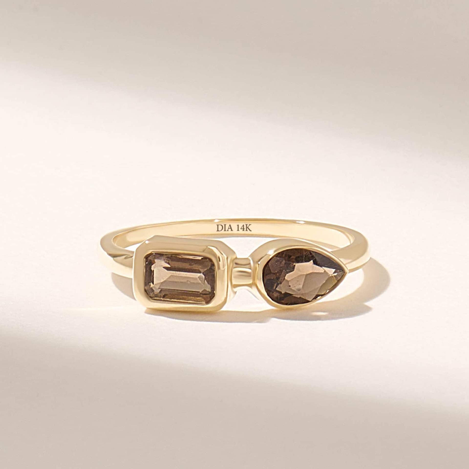 Toi Et Moi Ring Aus 14K Massivgold Mit Braunen Und Grauen Diamanten, Birne Baguette Verlobungsring Für Frauen, Einzigartiger Jahrestag Schmuck von DiaFineJewelry