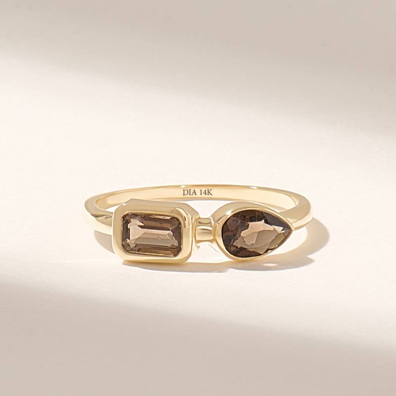 Toi Et Moi Ring Aus 14K Massivgold Mit Braunen Und Grauen Diamanten, Birne Baguette Verlobungsring Für Frauen, Einzigartiger Jahrestag Schmuck von DiaFineJewelry