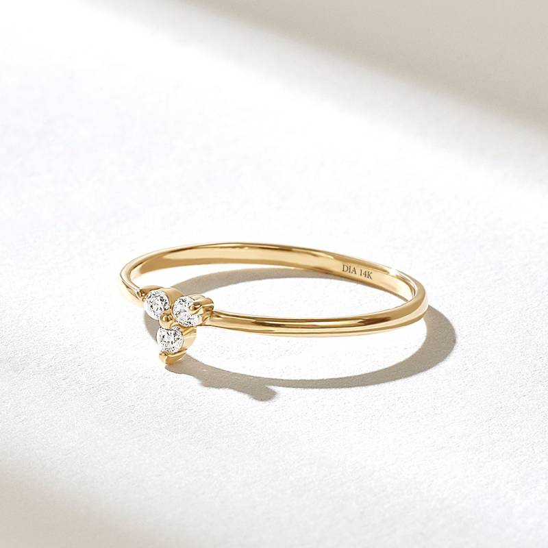 Winziger Diamant Kleeblatt Ring | 14K 18K 10K Solid Gold Versprechen Frauen Einfacher Stapelring |Kleiner Alltagsring| Für Den Kleinen Finger von DiaFineJewelry