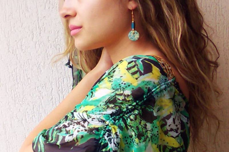 Blau Grün Keramik Ohrringe Vergoldete Ohrhänger von DiaStyle