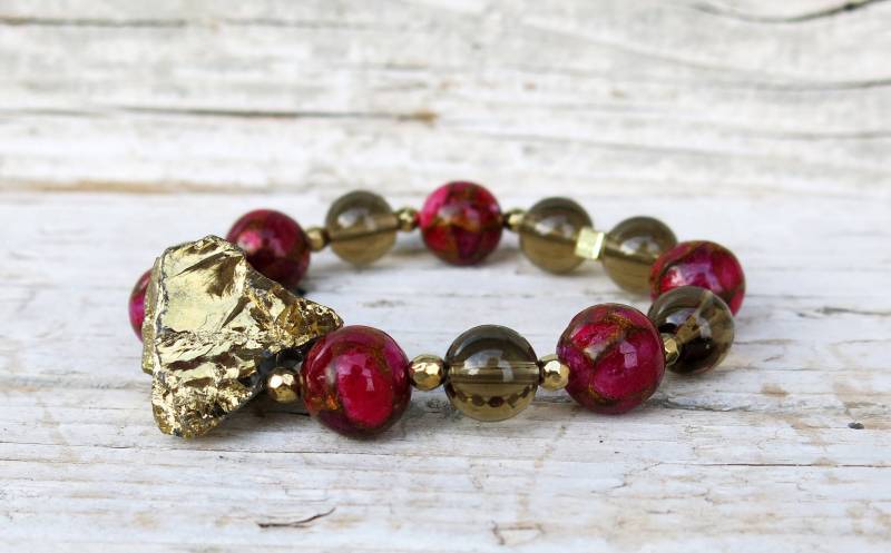 Goldquarz Armband Burgundy Achat & Rauchquarz von DiaStyle