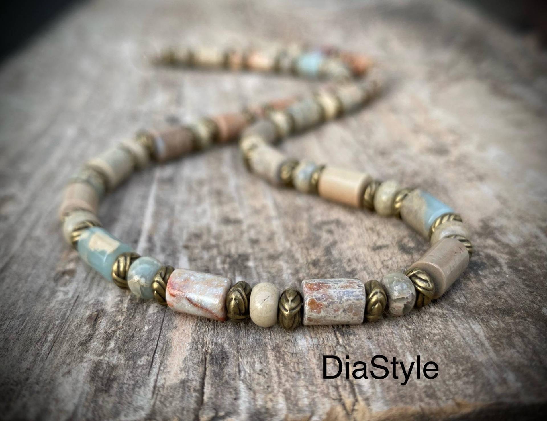 Herren Seesediment Jaspis Halskette Perlen Schmuck von DiaStyle