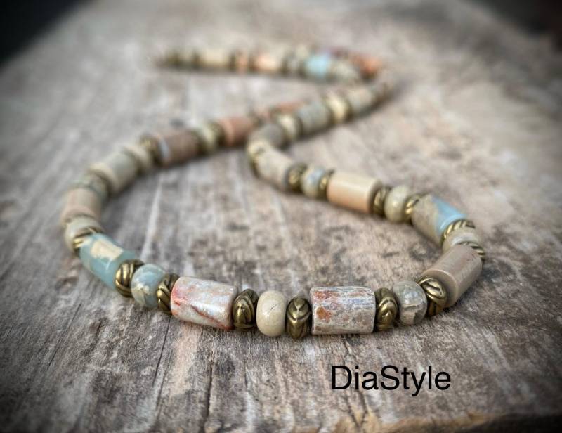 Herren Seesediment Jaspis Halskette Perlen Schmuck von DiaStyle
