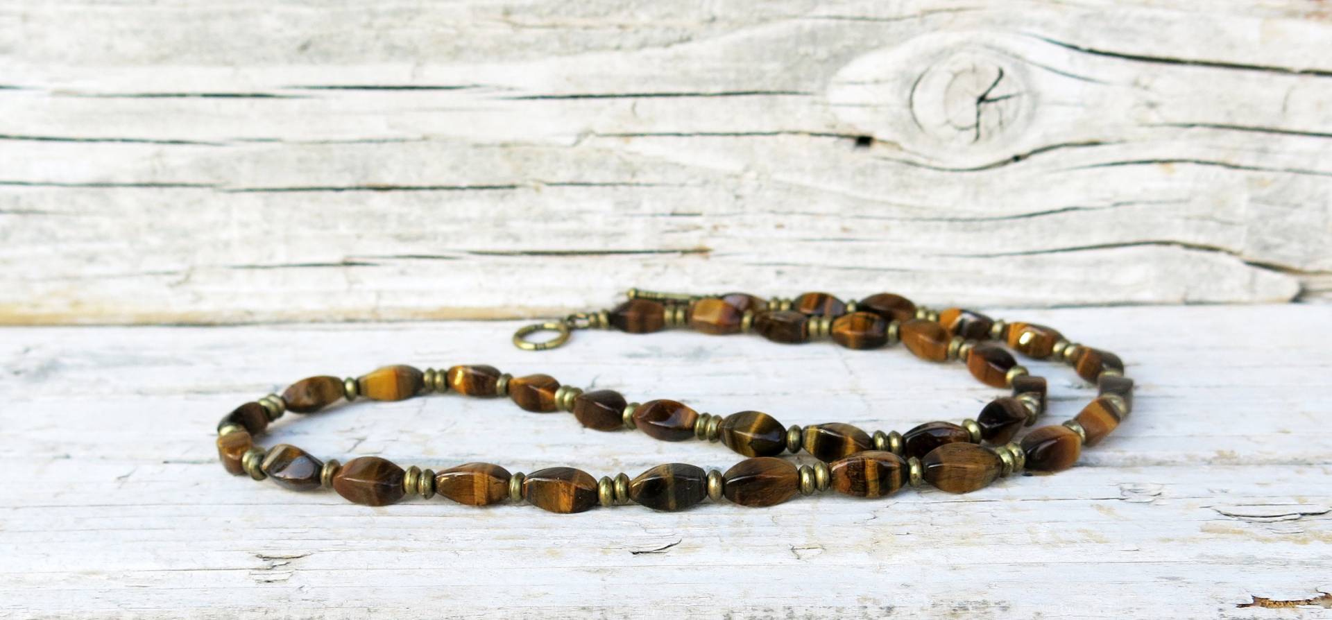 Herren Tigerauge Perlenkette Natürlicher Edelstein Schmuck von DiaStyle