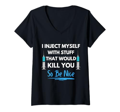 Damen Ich injiziere mir lustige Typ-1-Typ-2-Diabetes T-Shirt mit V-Ausschnitt von Diabetes Awareness Month Type 1 Type 2 Diabetes