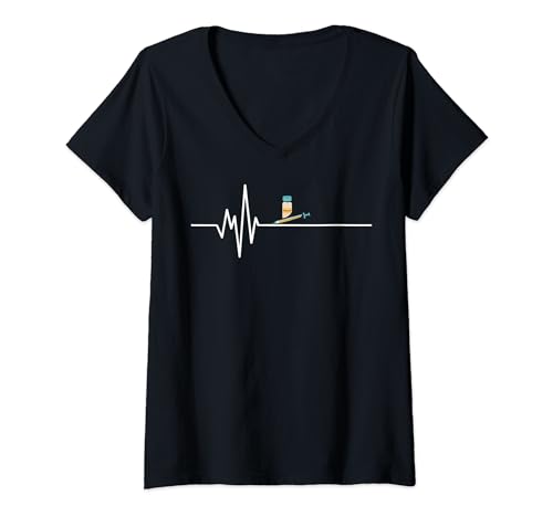 Damen Herzschlag EKG Typ 1 Diabetes - Diabetes Nahrungsergänzungsmittel T-Shirt mit V-Ausschnitt Damen Herzschlag EKG Typ 1 Diabetes - Diabetes Nahrungsergänzungsmittel T-Shirt mit V-Ausschnitt von Diabetes Fighter Survivor Wear-Diabetes Essentials