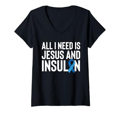 Damen All I Need is Jesus and Insulin Type 1 Diabetes T-Shirt mit V-Ausschnitt von Diabetes Typ 1 Design Idee