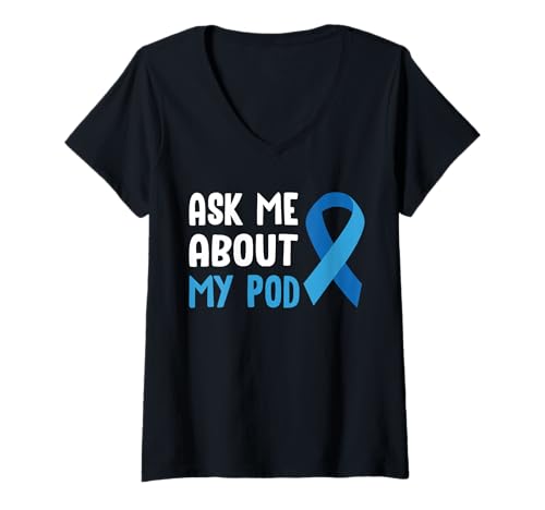 Damen Ask Me Abotu My POD Type 1 Diabetes T-Shirt mit V-Ausschnitt von Diabetes Typ 1 Design Idee