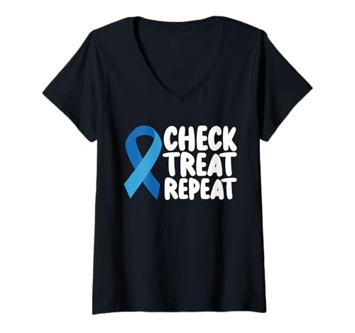 Damen Check Treat Repeat Type 1 Diabetes T-Shirt mit V-Ausschnitt von Diabetes Typ 1 Design Idee