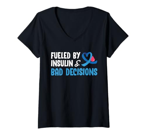 Damen Fueled by Insulin & Bad Decisions Type 1 Diabetes T-Shirt mit V-Ausschnitt von Diabetes Typ 1 Design Idee