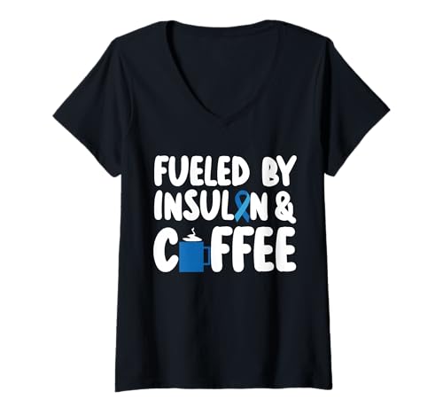 Damen Fueled by Insulin & Coffee Type 1 Diabetes T-Shirt mit V-Ausschnitt von Diabetes Typ 1 Design Idee