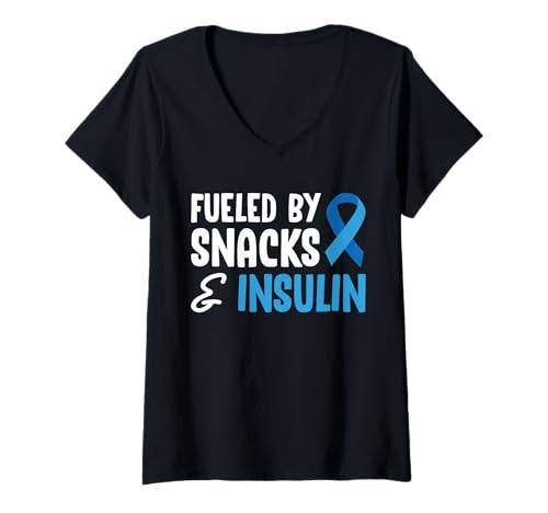 Damen Fueled by Snacks & Insulin Type 1 Diabetes T-Shirt mit V-Ausschnitt von Diabetes Typ 1 Design Idee