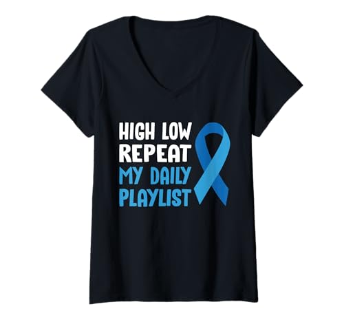 Damen High Low Repeat My Daily Playlist Type 1 Diabetes T-Shirt mit V-Ausschnitt von Diabetes Typ 1 Design Idee