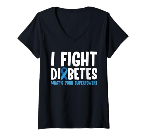 Damen I Fight Diabetes Whats Your Superpower? T-Shirt mit V-Ausschnitt von Diabetes Typ 1 Design Idee