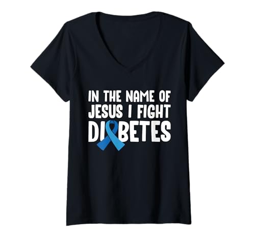 Damen In The Name of Jesus I Fight Type 1 Diabetes T-Shirt mit V-Ausschnitt von Diabetes Typ 1 Design Idee