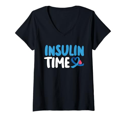 Damen Insulin Time Type 1 Diabetes T-Shirt mit V-Ausschnitt von Diabetes Typ 1 Design Idee