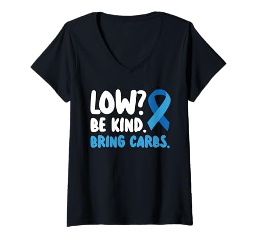Damen Low? Be Kind. Bring Carbs. Type 1 Diabetes T-Shirt mit V-Ausschnitt von Diabetes Typ 1 Design Idee