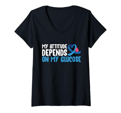 Damen My Attitude Depends On My Glucose Type 1 Diabetes T-Shirt mit V-Ausschnitt von Diabetes Typ 1 Design Idee