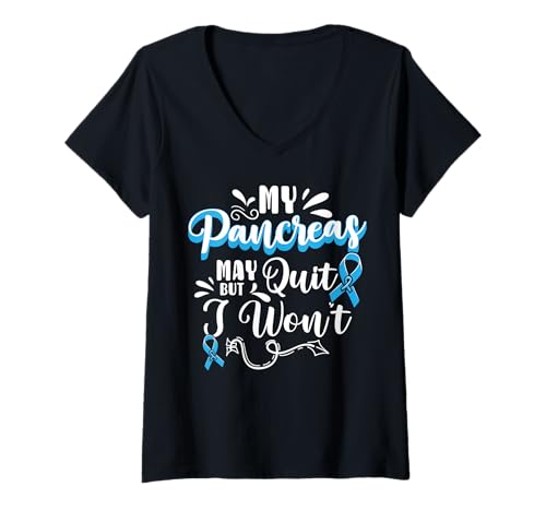 Damen My Pancreas May Quit But I Wont Type 1 Diabetes T-Shirt mit V-Ausschnitt von Diabetes Typ 1 Design Idee