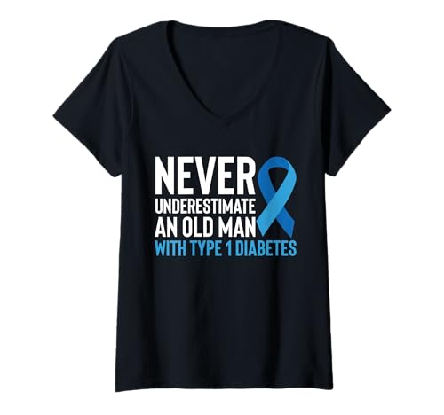 Damen Never Underestimate An Old Man with Type 1 Diabetes T-Shirt mit V-Ausschnitt von Diabetes Typ 1 Design Idee