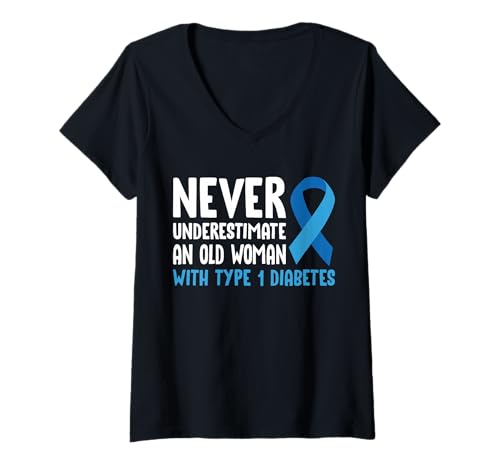 Damen Never Underestimate An Old Woman with Type 1 Diabetes T-Shirt mit V-Ausschnitt von Diabetes Typ 1 Design Idee