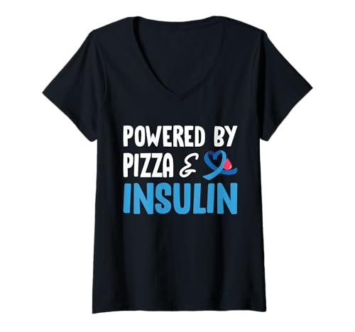 Damen Powered by Pizza & Insulin Type 1 Diabetes T-Shirt mit V-Ausschnitt von Diabetes Typ 1 Design Idee