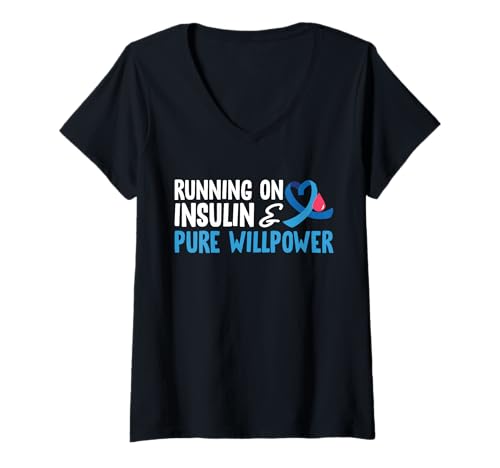 Damen Running On Insulin & Pure Willpower Type 1 Diabetes T-Shirt mit V-Ausschnitt von Diabetes Typ 1 Design Idee