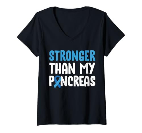 Damen Stronger Than My Pancreas Type 1 Diabetes T-Shirt mit V-Ausschnitt von Diabetes Typ 1 Design Idee