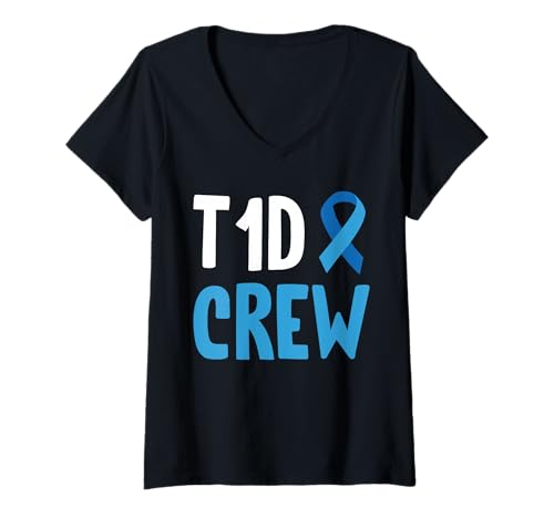 Damen T1D Crew Type 1 Diabetes T-Shirt mit V-Ausschnitt von Diabetes Typ 1 Design Idee