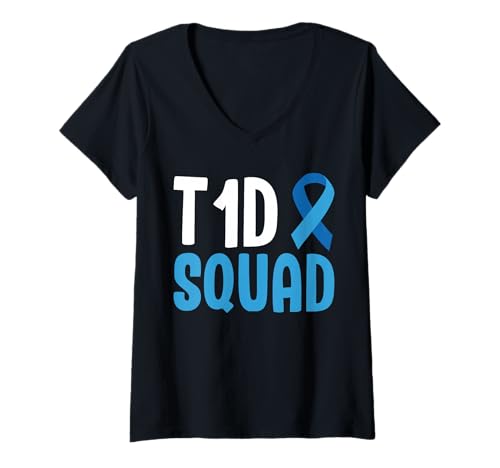 Damen T1D Squad Type 1 Diabetes T-Shirt mit V-Ausschnitt von Diabetes Typ 1 Design Idee