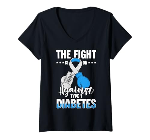 Damen The Fight is On Against Type 1 Diabetes T-Shirt mit V-Ausschnitt von Diabetes Typ 1 Design Idee