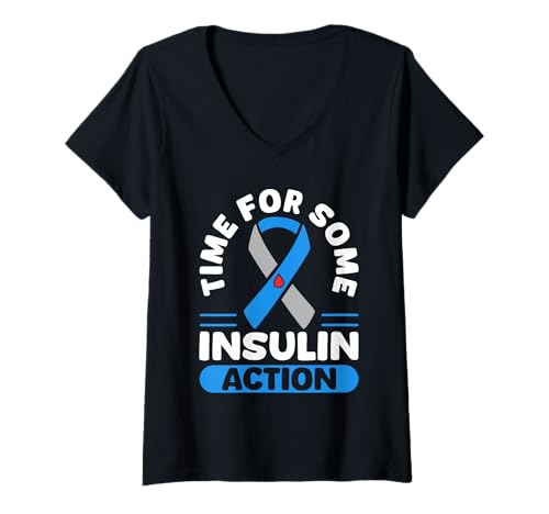 Damen Time for Some Insulin Action Type 1 Diabetes T-Shirt mit V-Ausschnitt von Diabetes Typ 1 Design Idee